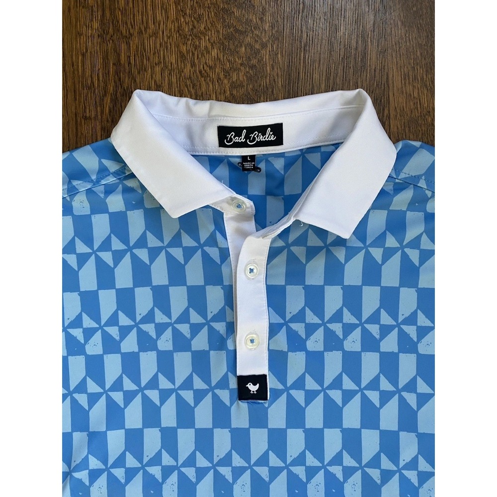 Bad Birdie Polo Shirt Mens Don't Trip Golf Geometric Stretch Performance Blue